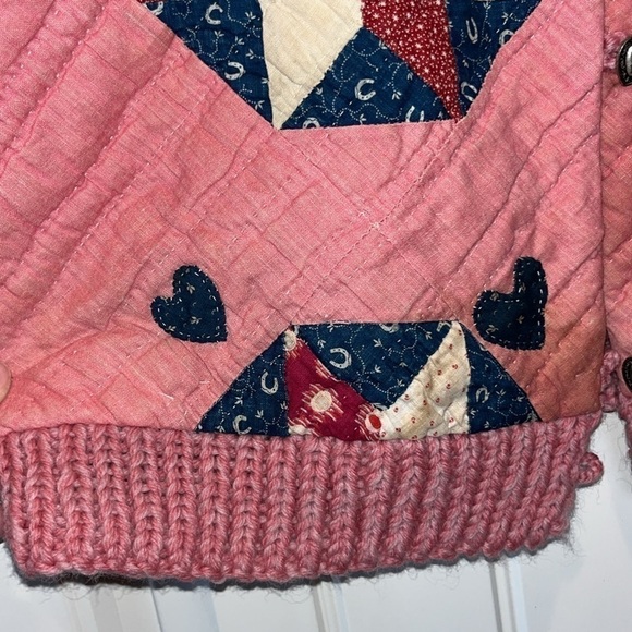 Handmade vintage sweater quilted front folksy boho hippie artsy patchwork M/L - Picture 13 of 14